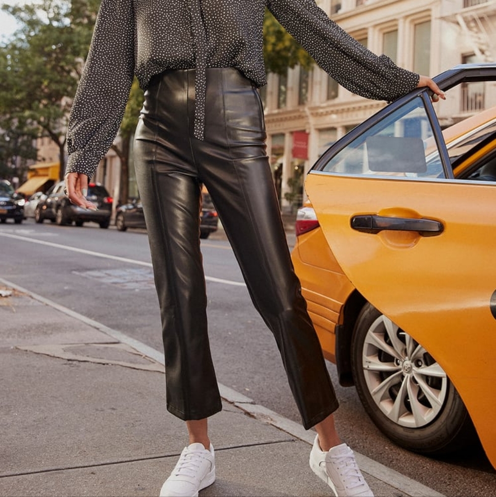 Lulu's Black Vegan Leather Cropped Flare Pants